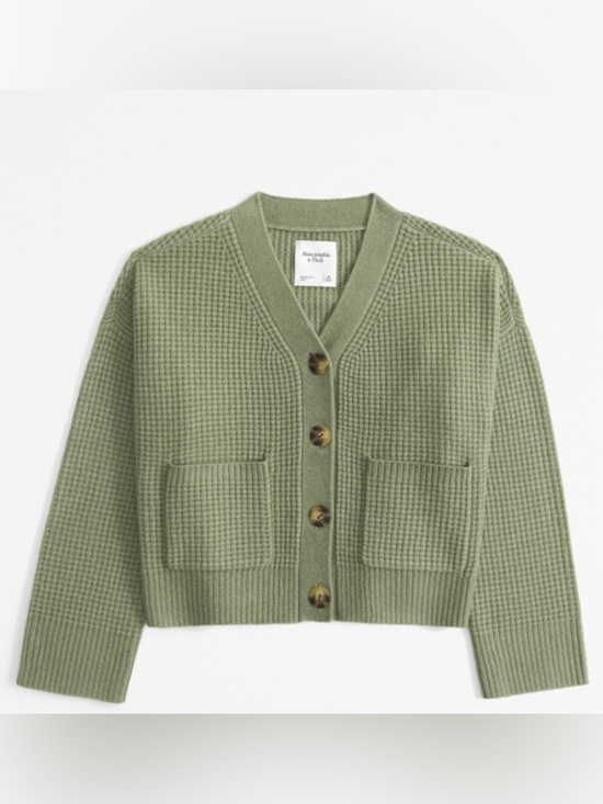 Abercrombie & Fitch Sweaters - Abercrombie & Fitch Light Olive Waffle Knit Button Front Cardigan